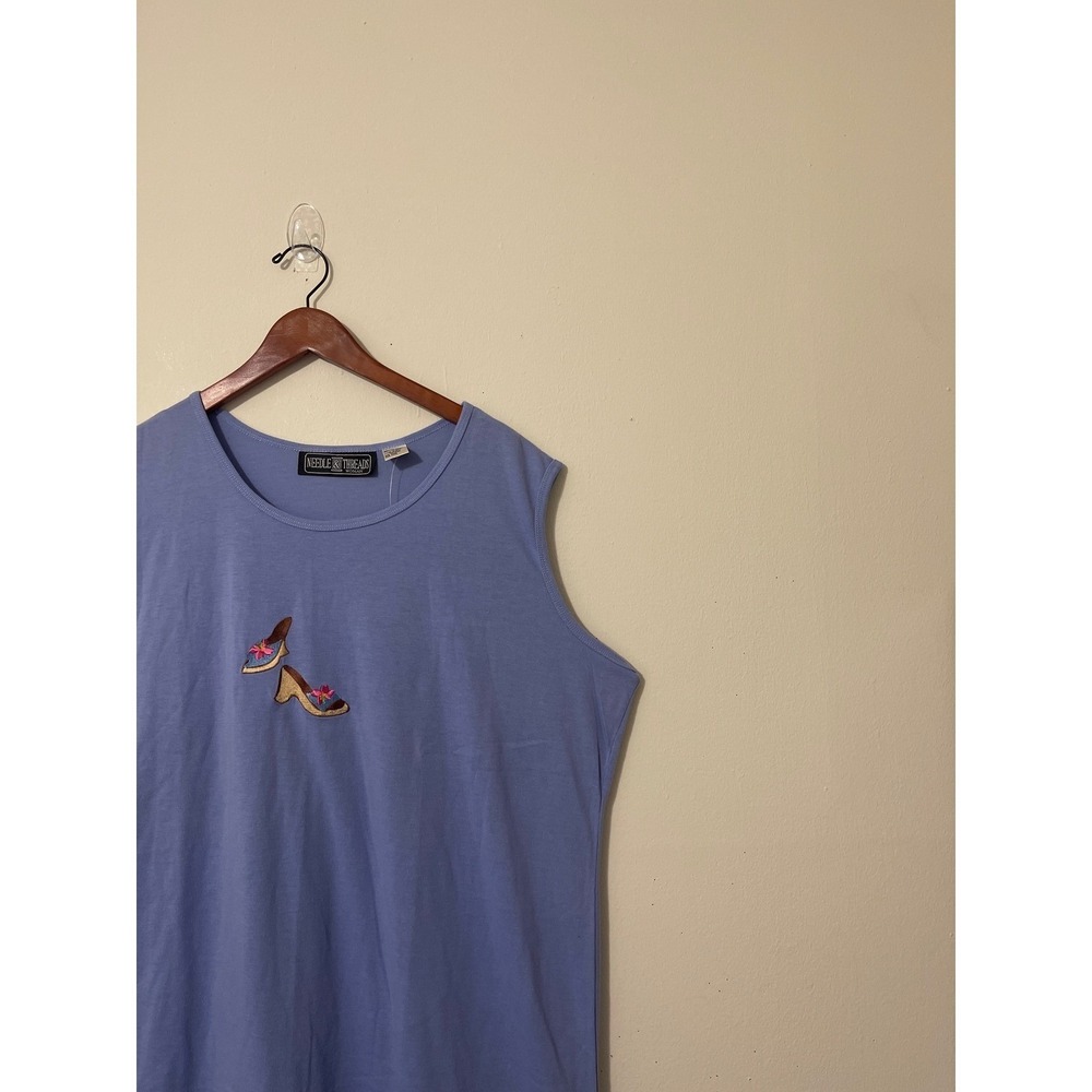 Needle & Threads Midi Tank Dress 2X Periwinkle Embroidered Shoes Retro 90 Casual - Picture 3 of 9